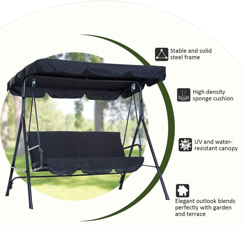 3 Seater Canopy Swing Garden Chair
