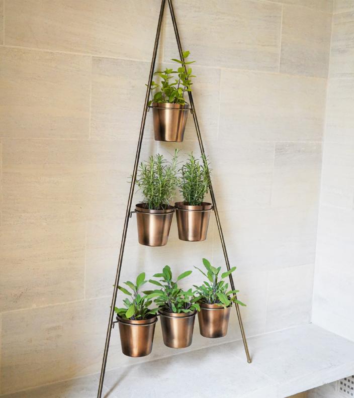 Vertical Gold Metal Wall Plant Stand with Planters